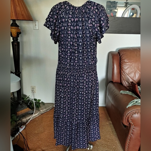 Destination 365 Printed Short-Sleeve Midi Dress Smocking Size LP - Picture 3 of 11